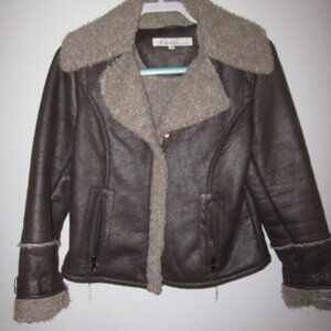 Kenneth Cole Faux Leather Sherpa Lined Bomber Jacket Size Medium